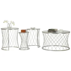 Set di 4 tavolini da salotto Cabiaglio, 70x70 h55 cm, Argento