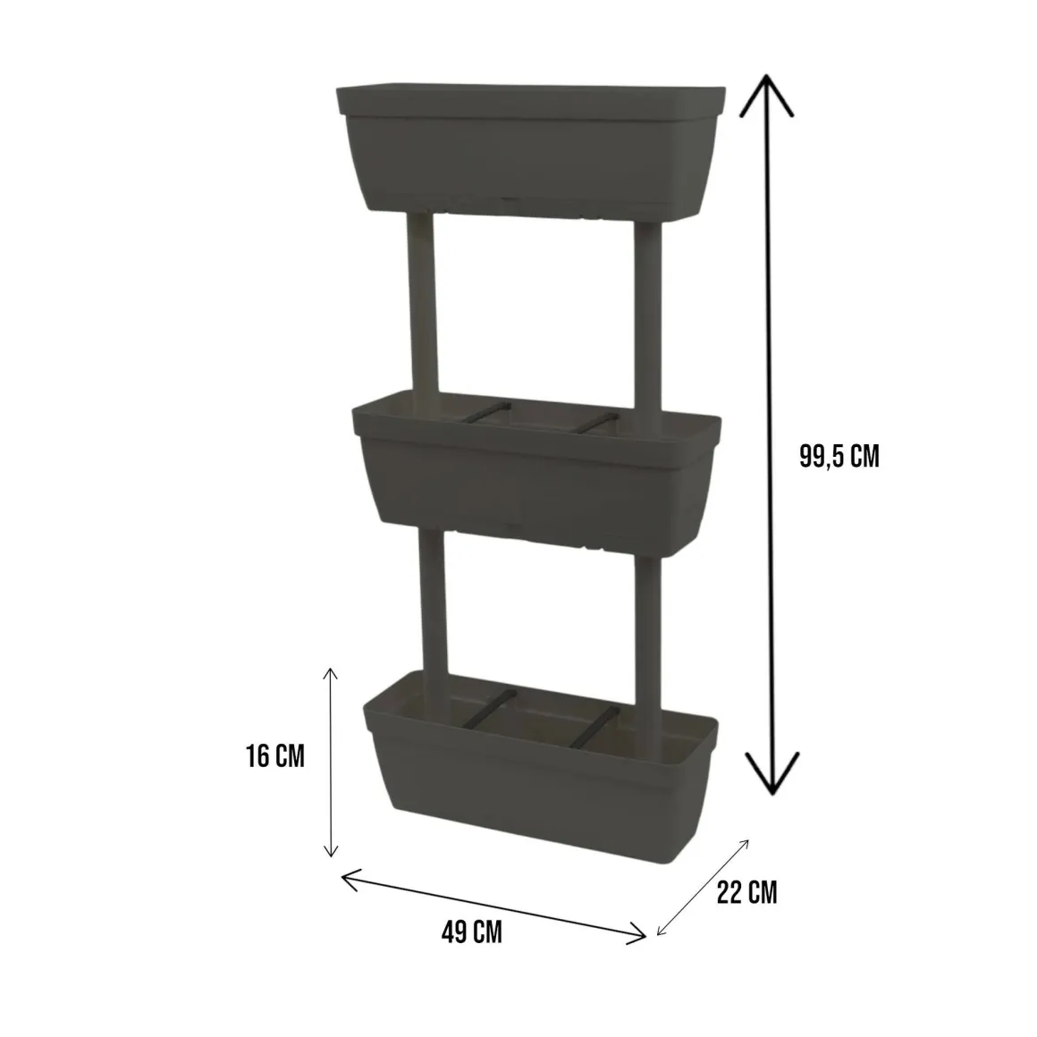 Set di 3 vasi Aldunga, 49x22h16 cm, Antracite