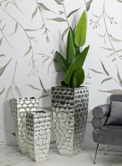 Oggettistica|Vasi > Dmora Set di 3 vasi Cavatore, 38x38 h91 cm, Argento