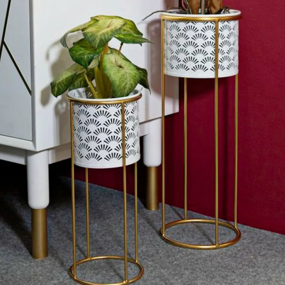 Set di 2 vasi Dore, 17x17 h46 cm, Bianco e Oro