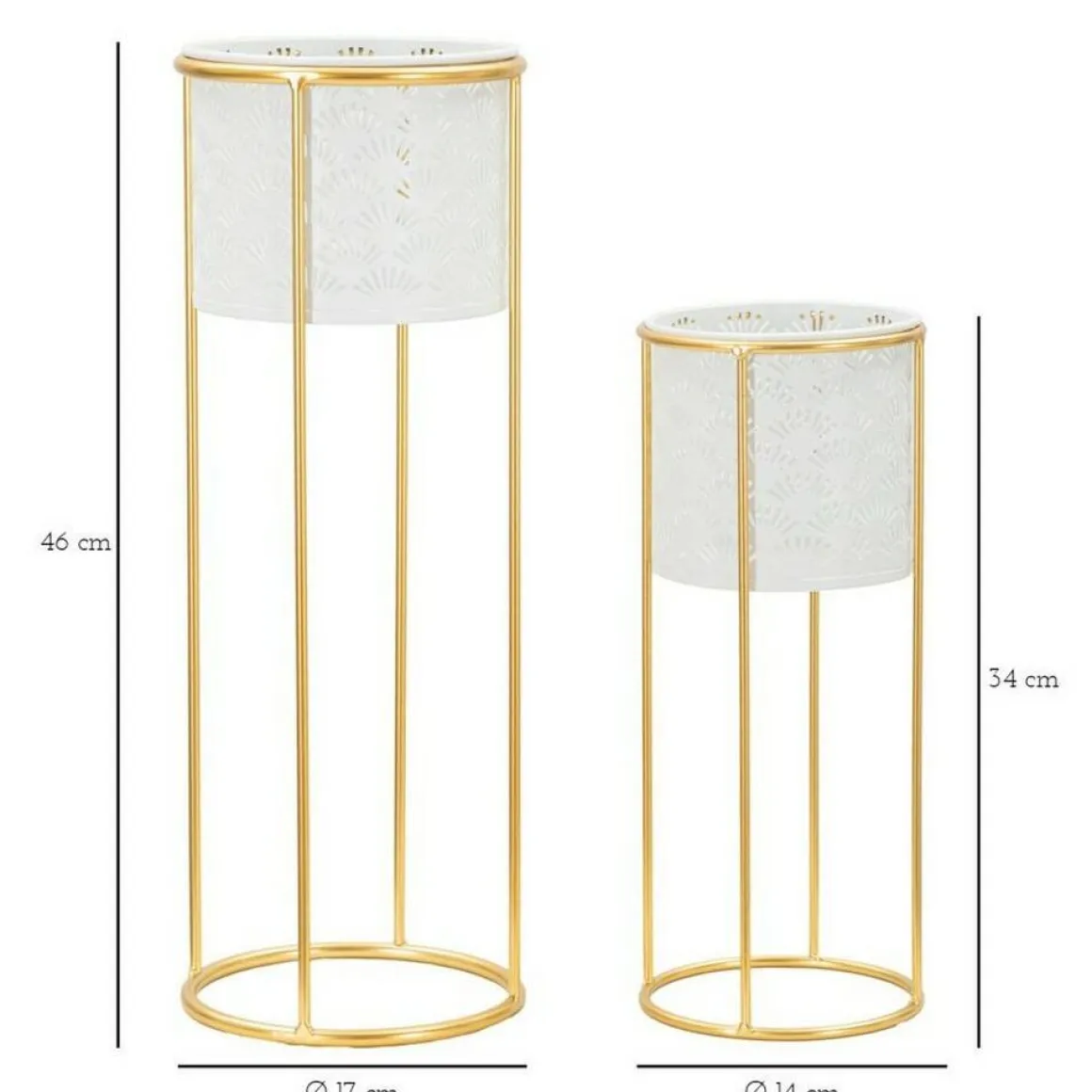Set di 2 vasi Dore, 17x17 h46 cm, Bianco e Oro