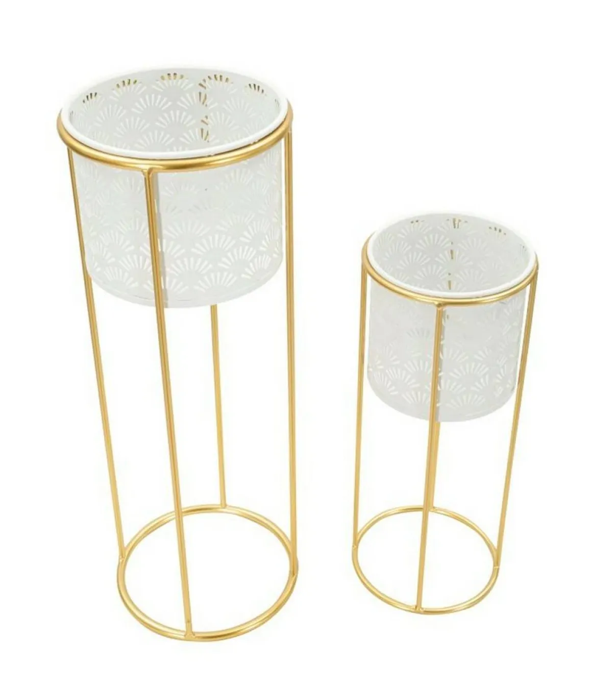 Set di 2 vasi Dore, 17x17 h46 cm, Bianco e Oro