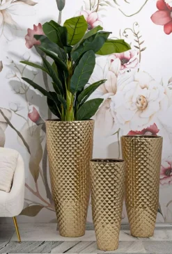 Oggettistica|Vasi > Dmora Set di 3 vasi Manara, 48x48 h110 cm, Oro