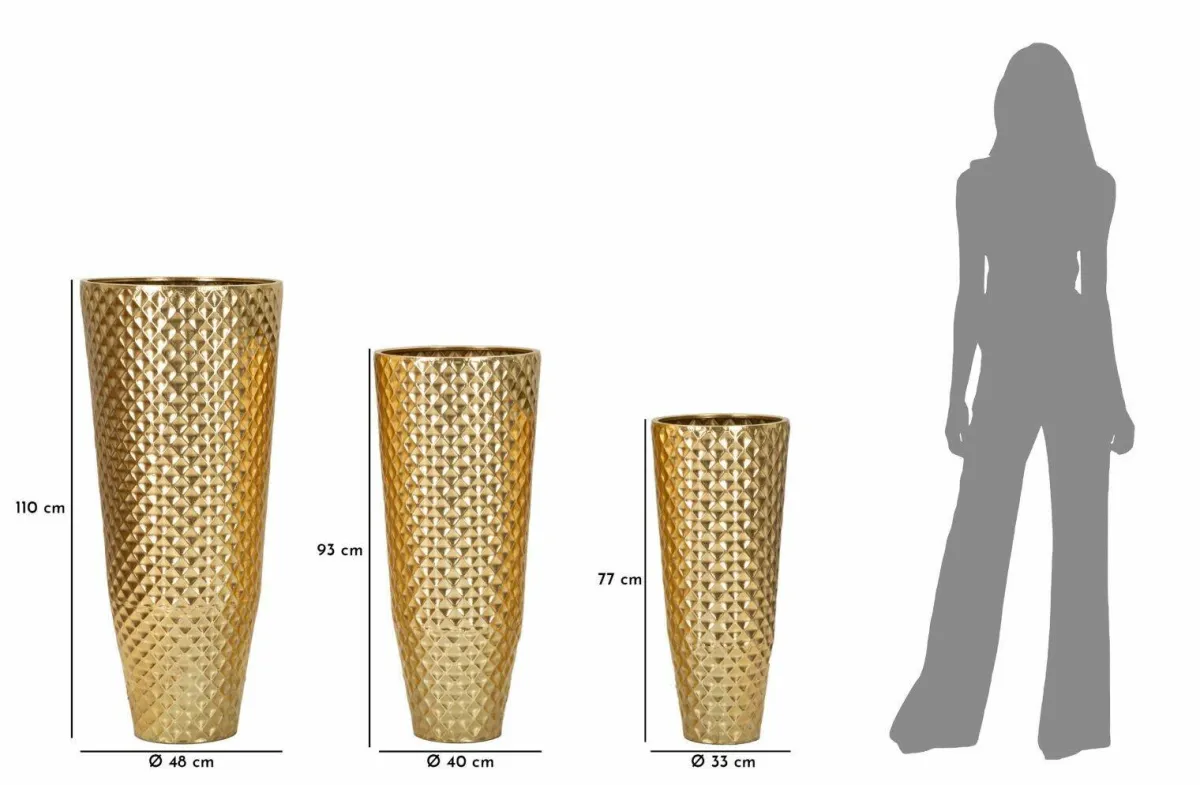 Oggettistica|Vasi > Dmora Set di 3 vasi Manara, 48x48 h110 cm, Oro