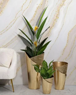 Set di 3 vasi Morrone, 39x42 h75 cm, Oro