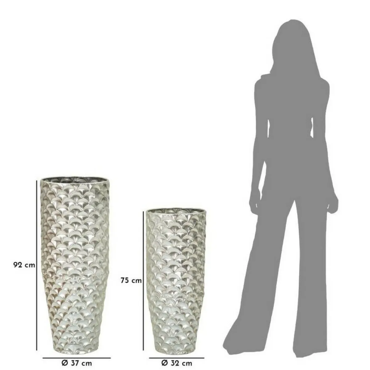 Oggettistica|Vasi > Dmora Set di 2 vasi Premezzo, 37x37 h92 cm, Argento