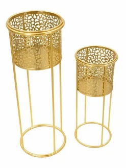Oggettistica|Vasi > Dmora Set di 2 vasi Robert, , 17x17 h46 cm Oro