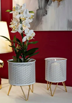 Set di 2 vasi Vif, 16x16 h20 cm, Bianco e Oro