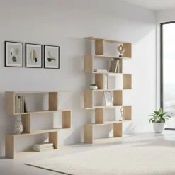 Set Libreria Marrone Rovere 9 Ripiani Modulabile, Installazione a Muro - Jesolo