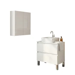 Mobili Sottolavabo > Dmora Set Mobili Bagno 2 Cassetti 2 Ripiani, 2 Ante - Capizzi Bianco Lucido