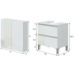 Mobili Sottolavabo > Dmora Set Mobili Bagno 2 Cassetti 2 Ripiani, 2 Ante - Capizzi Bianco Lucido