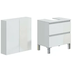 Mobili Sottolavabo > Dmora Set Mobili Bagno 2 Cassetti 2 Ripiani, 2 Ante - Capizzi Bianco Lucido