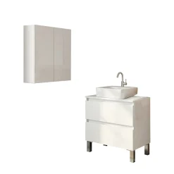 Mobili Sottolavabo > Dmora Set Mobili Bagno 2 Cassetti 2 Ripiani, 2 Ante - Capizzi Bianco Lucido