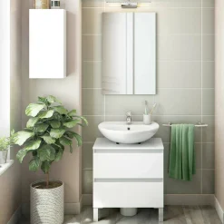 Mobili Sottolavabo > Dmora Set Mobili Bagno 2 Cassetti 3 Ripiani, 4 Ante - Capurso Bianco Lucido