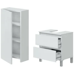 Mobili Sottolavabo > Dmora Set Mobili Bagno 2 Cassetti 3 Ripiani, 4 Ante - Capurso Bianco Lucido