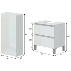 Mobili Sottolavabo > Dmora Set Mobili Bagno 2 Cassetti 3 Ripiani, 4 Ante - Capurso Bianco Lucido