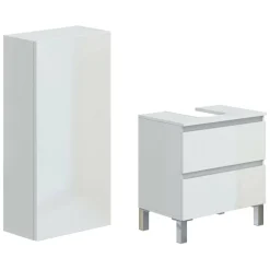 Mobili Sottolavabo > Dmora Set Mobili Bagno 2 Cassetti 3 Ripiani, 4 Ante - Capurso Bianco Lucido