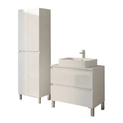 Mobili Sottolavabo > Dmora Set Mobili Bagno 2 Cassetti 3 Ripiani, 4 Ante - Capurso Bianco Lucido