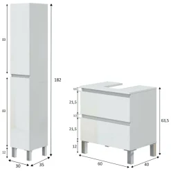 Mobili Sottolavabo > Dmora Set Mobili Bagno 3 Ripiani 3 Ante, 5 Vani - Vignola Bianco Lucido