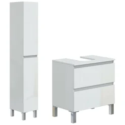 Mobili Sottolavabo > Dmora Set Mobili Bagno 3 Ripiani 3 Ante, 5 Vani - Vignola Bianco Lucido