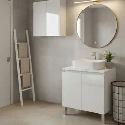Mobili Sottolavabo > Dmora Set Mobili Bagno 4 Ripiani 6 Ante, 7 Vani - Trevico Bianco Lucido