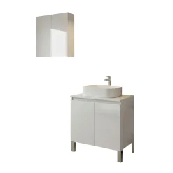 Mobili Sottolavabo > Dmora Set Mobili Bagno 4 Ripiani 6 Ante, 7 Vani - Trevico Bianco Lucido