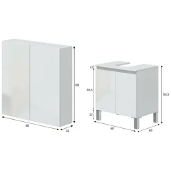 Set Mobili Bagno Bianco Lucido 3 Ripiani 4 Ante, 5 Vani - Gravina