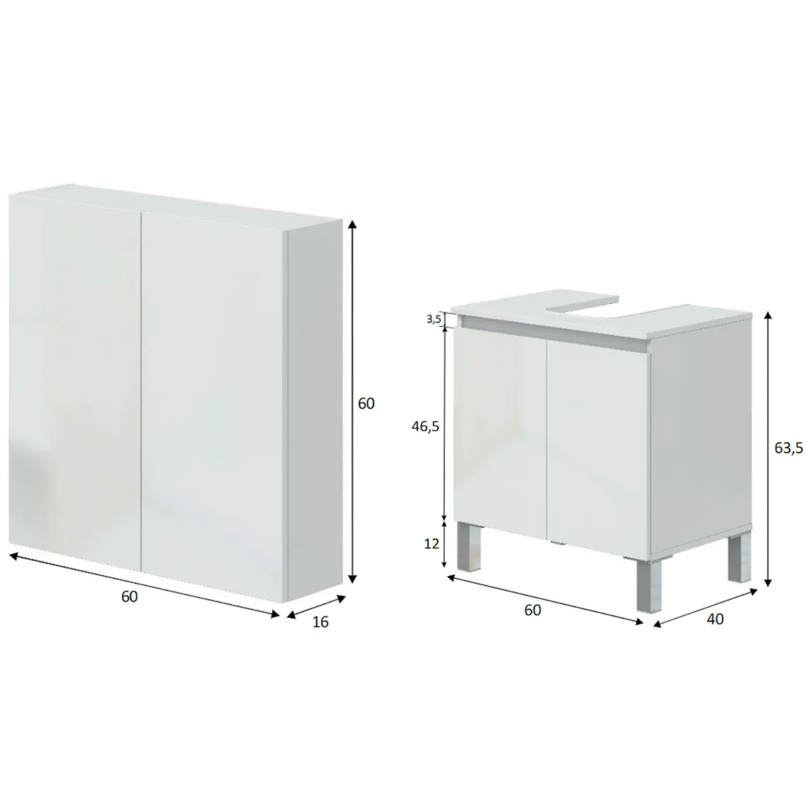 Set Mobili Bagno Bianco Lucido 3 Ripiani 4 Ante, 5 Vani - Gravina