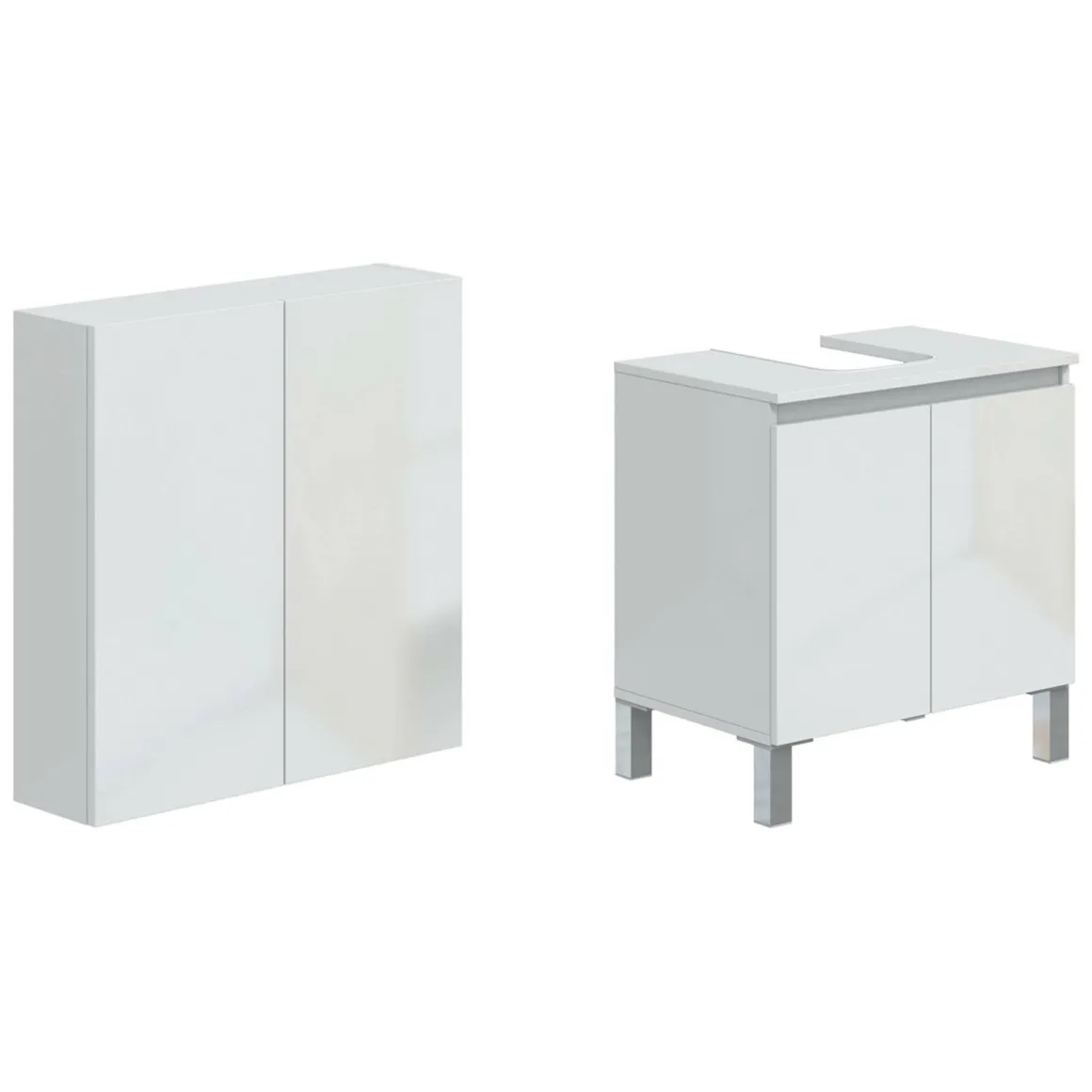 Set Mobili Bagno Bianco Lucido 3 Ripiani 4 Ante, 5 Vani - Gravina
