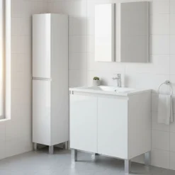Set Mobili Bagno Bianco Lucido 5 Ripiani 4 Ante, 8 Vani - Vignolo