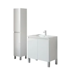 Set Mobili Bagno Bianco Lucido 5 Ripiani 4 Ante, 8 Vani - Vignolo