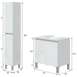 Set Mobili Bagno Bianco Lucido 5 Ripiani 4 Ante, 8 Vani - Vignolo