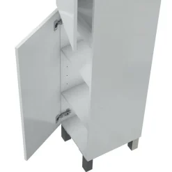 Set Mobili Bagno Bianco Lucido 5 Ripiani 4 Ante, 8 Vani - Vignolo