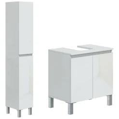 Set Mobili Bagno Bianco Lucido 5 Ripiani 4 Ante, 8 Vani - Vignolo