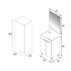 Set Mobili Bagno Bianco Lucido Specchio Incluso 2 Ripiani, 3 Ante - Fenile