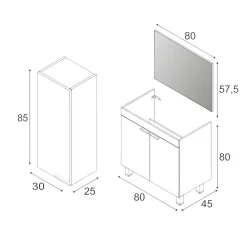 Set Mobili Bagno Bianco Lucido Specchio Incluso 2 Ripiani, 3 Ante - Suvereto