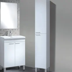 Set Mobili Bagno Bianco Lucido Specchio Incluso 2 Ripiani, 4 Ante - Tradate
