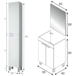 Mobili Sottolavabo > Dmora Set Mobili Bagno Specchio Incluso 3 Cassetti, 2 Ripiani - Sesto Bianco Lucido
