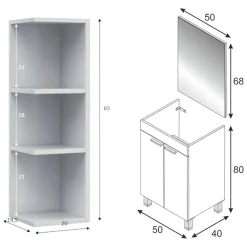 Mobili Sottolavabo > Dmora Set Mobili Bagno Specchio Incluso 3 Ripiani, 2 Ante - Sorrento Bianco Lucido