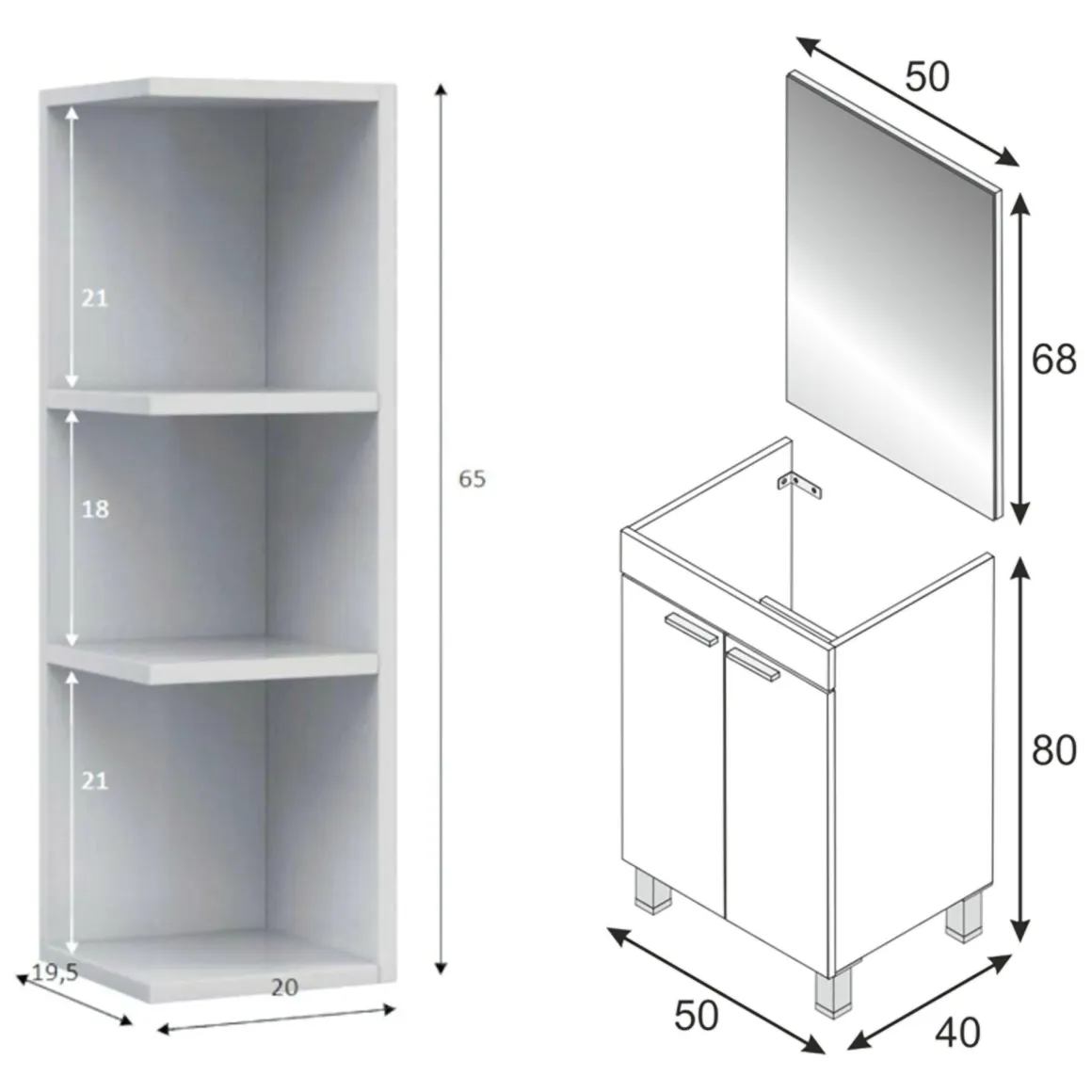 Mobili Sottolavabo > Dmora Set Mobili Bagno Specchio Incluso 3 Ripiani, 2 Ante - Sorrento Bianco Lucido