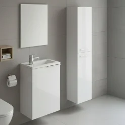 Set Mobili Bagno Bianco Lucido Specchio Incluso 3 Ripiani, 3 Ante - Caiolo