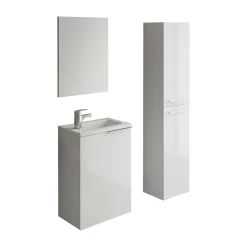 Set Mobili Bagno Bianco Lucido Specchio Incluso 3 Ripiani, 3 Ante - Caiolo