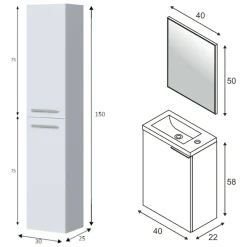 Set Mobili Bagno Bianco Lucido Specchio Incluso 3 Ripiani, 3 Ante - Caiolo