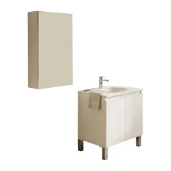 Mobili Sottolavabo > Dmora Set Mobili Bagno Specchio Incluso 3 Ripiani, 3 Ante - Gaiola Bianco Lucido