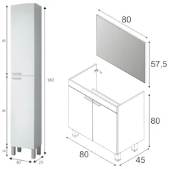 Set Mobili Bagno Bianco Lucido Specchio Incluso 3 Ripiani, 4 Ante - Varzo