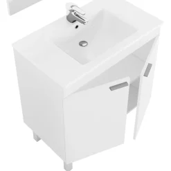 Set Mobili Bagno Bianco Lucido Specchio Incluso 3 Ripiani, 4 Ante - Varzo