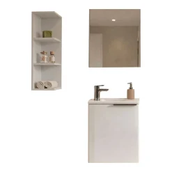 Set Mobili Bagno Bianco Lucido Specchio Incluso 3 Ripiani, Un'anta - Sedrina