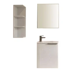 Set Mobili Bagno Bianco Lucido Specchio Incluso 3 Ripiani, Un'anta - Sedrina
