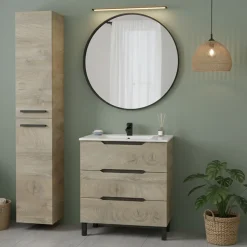 Mobili Sottolavabo > Dmora Set Mobili Bagno 3 Cassetti 2 Ripiani, 2 Ante - Sortino Marrone Quercia