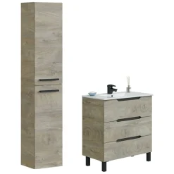 Mobili Sottolavabo > Dmora Set Mobili Bagno 3 Cassetti 2 Ripiani, 2 Ante - Sortino Marrone Quercia